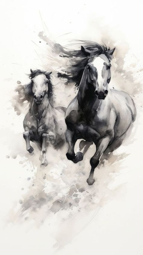 Horses running painting drawing animal. | premium image by rawpixel.com / Tanat Chittirungsan Running Horse Wallpaper For Laptop, Horses Running Painting, Running Painting, Wallpaper Horse, Colorful Horse Painting, Abstract Horse Art, Horse Tattoo Design, Horse Art Drawing, Lion Cat