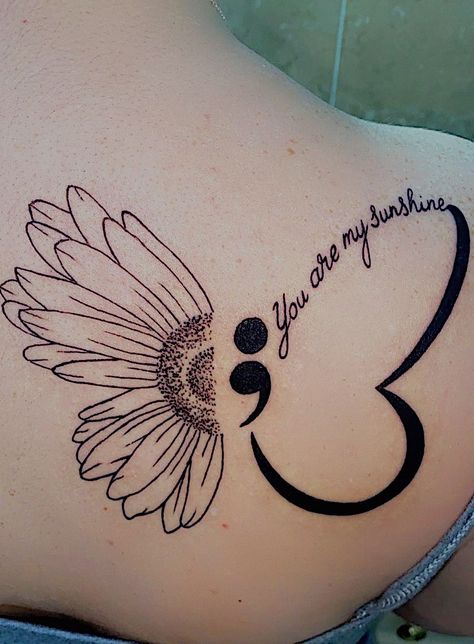 Mother Daughter Tattoos Medium Size, Butterfly Quote Tattoos For Women, Semicolon Tattoos For Women, Sunflower With Semicolon Tattoo, Cute Small Fine Line Tattoos, Wrist Tattoos For Women Semicolon, Watercolor Butterfly Semicolon Tattoo, Strength Drawing Inspiration, Mother Daughter Semi Colon Tattoos