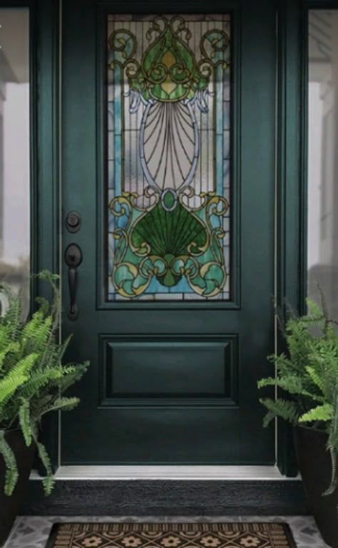 Stain Glass Front Door, Maximalist Entryway, Layered Decor, Bold Home Decor, Victorian Front Doors, Vibrant Color Schemes, Maximalist Interior Design, Glamorous Home, Home Decor Eclectic