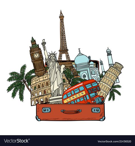 Cartoon Pop Art, Cartoon Pop, World Landmarks, File Decoration Ideas, Retro Vector Illustration, Travel Clipart, Pop Art Retro, Tourism Poster, Travel Drawing