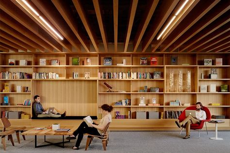 Prepare for major office envy as we peek inside the headquarters of some of the most innovative tech companies across the United States Bohlin Cywinski Jackson, Bookstore Design, Library Cafe, Co Working Space, Book Cafe, Top Furniture, Workplace Design, Furniture Trends, Library Design