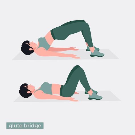 Vector glute bridge exercise woman worko... | Premium Vector #Freepik #vector #fitness-equipment #fitness #gym-illustration #trainer Sec Plank, Dumbbell Chest Press, Treadmill Interval, Bridge Exercise, Abdominal Stretches, Workout Names, Tuesday Workout, Exercise Images, Woman Workout