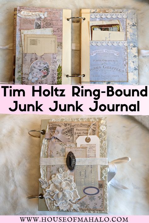 Here's an insider look at how my Tim Holtz ring-bound junk journal took shape. I hope my flip through is full of ideas and inspiration. How To Bind Junk Journals, 3 Ring Binder Junk Journal, Ring Bound Junk Journals, Junk Journal Ephemera Ideas, Journal Flip Through Videos, Binder Junk Journal, Therapeutic Journaling, Ring Journal, Tim Holtz Tutorials