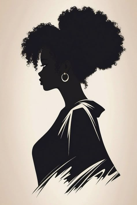 digital print Afro Hair Silhouette, Black Woman Silhouette, Afro Hair Art, Black Power Art, Africa Art Design, African Art Paintings, Cool Pencil Drawings, Black Art Painting, Afrocentric Art