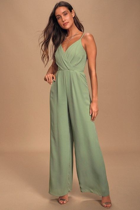 24 Elegant Wedding Guest Jumpsuits 2020 — Shop Wedding Jumpsuits Lulus Jumpsuit, Jumpsuit Linen, Jumpsuit For Wedding Guest, Flowy Wide Leg Pants, Sage Bridesmaid Dresses, Sage Green Dress, Wedding Outfit Ideas, Wrap Jumpsuit, Wedding Jumpsuit