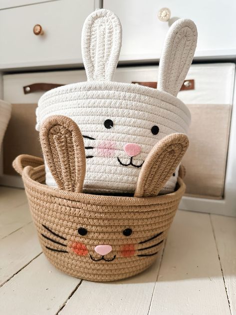 I’ve rounded up some adorable Easter baskets with fun and intentional fillers for toddlers - Easter pajamas, books, devotionals, sunglasses, non-candy snacks, stuffed animals, bath toys, and more! Cute Easter Baskets, Jute Craft Ideas, Modest Mom, Easter Pajamas, Jute Craft, Easter Baskets For Toddlers, Wire Knitting, Rope Baskets, Jute Crafts