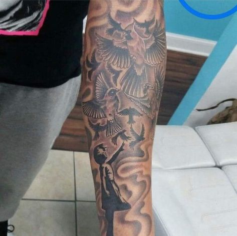 Arm Sleeve Fillers Men, Peace Sleeve Tattoo, Tat Sleeve Men, Beautiful Tattoo Sleeve, He Who Hesitates Is Lost Tattoo, Inner Fore Arm Tattoos, Finishing Sleeve Tattoo Ideas, Adversity Tattoos Men, Chances Make Champions Tattoo