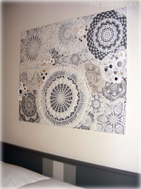 Gather grandma's doilies because here are 15 cool ways to repurpose them Framed Doilies, Doily Art, Crochet Wall Art, Doilies Crafts, Lace Doilies, Crochet Art, Vintage Buttons, Crochet Doilies, Diy Wall Art