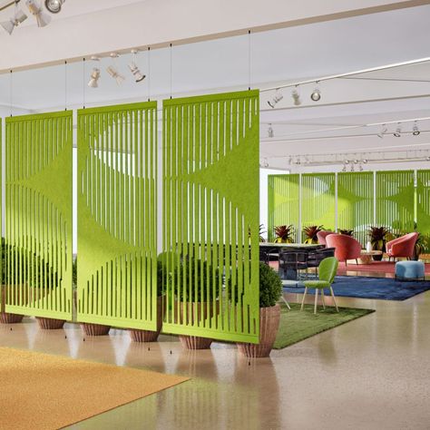 Dividers & Partitions - Frasch - Open Office Acoustical Solutions Partition Designs, Ceiling Types, Open Space Office, Material Ideas, Acoustic Solutions, Divider Screen, Sound Absorption, Open Office, Partition Design