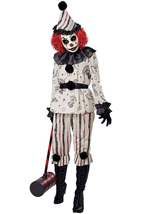 Halloween Adult Creeper Clown Costume Goth Clowncore, Dark Clowncore, Evil Clown Costume, Scary Clown Costume, Iron Mask, Clown Hat, Clown Horror, California Costumes, Spooky Costumes