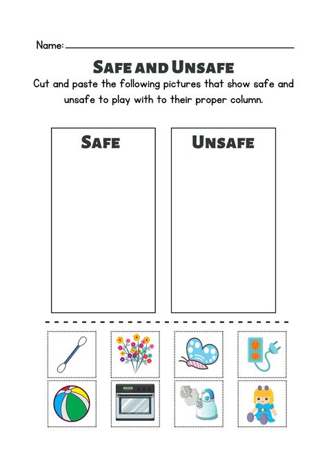 Safe Unsafe Activities, Safe And Unsafe Worksheets, Safety Worksheets For Kids, People Who Help Us Eyfs, Safety At School, Healthy Habits Activities, Preschool Fire Safety, Safety Worksheets, Aba Activities