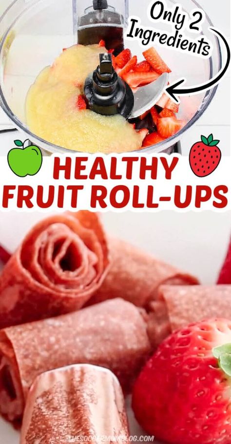 These homemade fruit roll ups are made with real fruit and easy to make! Only 2 ingredients and no added sugar! Homemade Fruit Roll Ups With Frozen Fruit, Fruit Roll Up Recipe With Frozen Fruit, Applesauce Fruit Roll Ups, Things To Dehydrate Healthy Snacks, Fruit Rollups Homemade, Diy Fruit Roll Ups Dehydrator, Fruit Breakfast Ideas Healthy, Homemade Thats It Fruit Bars, Processed Food Swaps