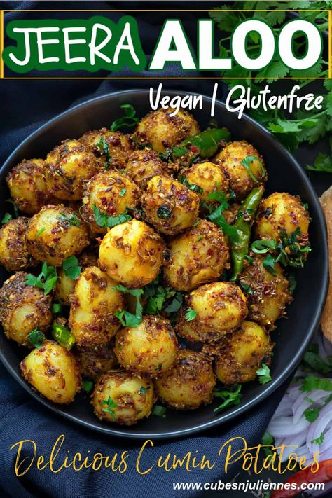 Jeera Aloo is a delicious cumin flavored boiled potato dish which you can prepare just in few minutes with handful of ingredients only. Serve with Indian breads for main course or enjoy it like a snack or appetizer. Jeera Aloo, Samosa Recipes, Masala Aloo, Baby Potato Recipes, Aloo Recipe, Aloo Tikki, Aloo Recipes, Samosa Recipe, Veg Food