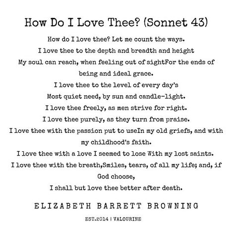 Sonnet 43 – How do I love thee? Let me count the ways | Elizabeth Barrett Browning Poems / Pinterest @ valourineart ig @quotesgaloring / ---————— / #quote #quotes #motivationalquotes #inspirationalquotes #inspiring #inspiration quotes to live by | quotes prin… • Millions of unique designs by independent artists. Find your thing. Let Me Count The Ways I Love You, How Do I Love Thee Let Me Count The Ways, How Do I Love Thee Poem, Elizabeth Barrett Browning Poems, Sonnet 43, Anniversary Shadow Box, Give Me Your Forever, Quotes Perspective, Optimism Quotes