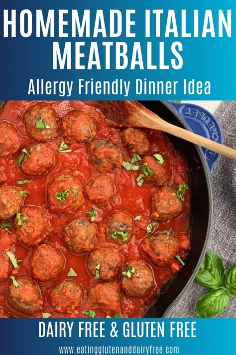 Gluten Free Italian Meatballs, Dairy Free Meatballs, Dairy Free Dinner Recipes, Easy Italian Meatballs, Homemade Italian Meatballs, Holiday Meal Ideas, Gluten Free Meatballs, Dairy Free Recipes Dinner, Italian Meatballs Recipe