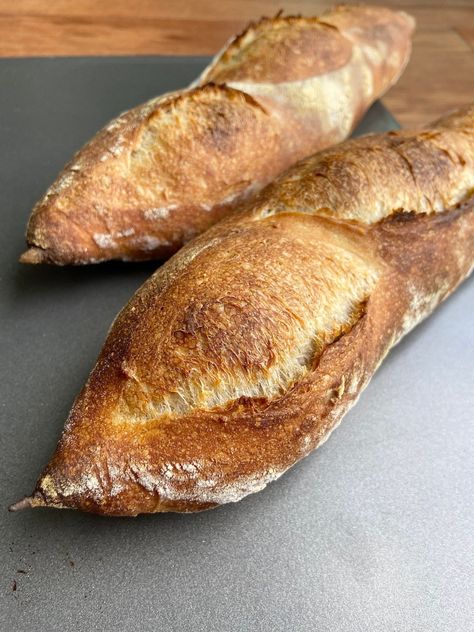 Sourdough Baguette - Natasha's Baking Sourdough Baguette Recipe, Sourdough Baguettes, Sourdough Baguette, Pretzel Recipes, King Arthur Flour Recipes, Baking Sourdough, Baguette Recipe, Savory Baking, Sourdough Bread Starter