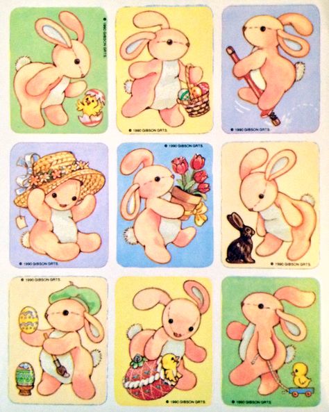 Vintage Sticker Sheets Printable, Bunny Stickers Printable, Bunny Stickers, Single Stickers, Easter Stickers, Kawaii Art, Animal Fashion, Childrens Art, Sticker Collection