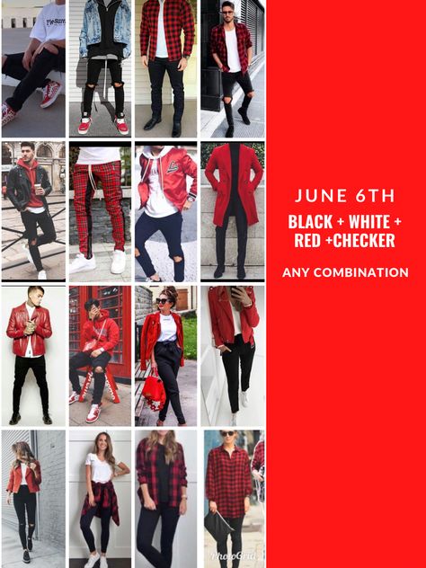 Urban Worship Team Group Outfit Ideas Red Black White and Checkerboard Group Outfits Urban Fashion #WorshipTeam #GroupFashion #UrbanFashion #RedOutfits Red White And Black Spirit Day, Praise And Worship Outfits Women, Group Outfit Ideas Color Schemes, Worship Band Outfit, Praise Team Outfits Fashion Styles, Praise Team Outfits, Choir Outfits Ideas Church, Team Colors Ideas, Elevation Worship Outfits