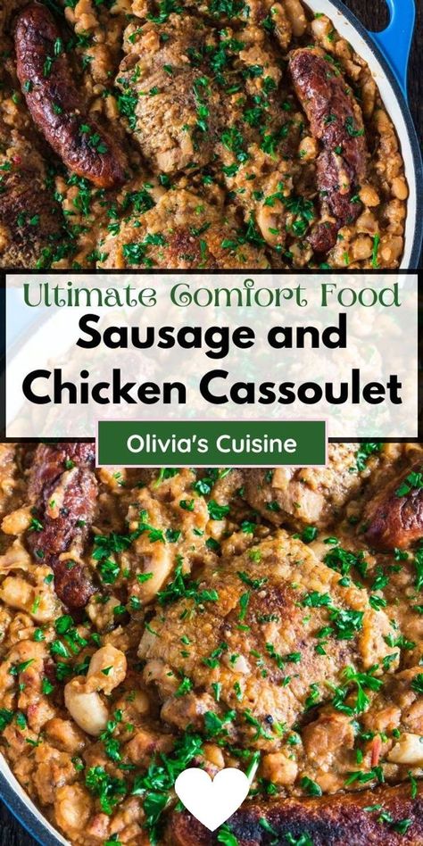 Inspired by the traditional French dish, this Sausage and Chicken Cassoulet is rich, hearty and perfect for cold winter days. It can be a labor of love, but – believe me – it is so worth it! Cassoulet Recipe Easy, French Cassoulet Recipe, Chicken Cassoulet Recipe, Chicken Cassoulet, Sausage And Bean Casserole, Sausage Cassoulet, Cassoulet Recipe, Stove Top Recipes, Sausage Casserole