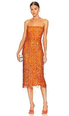 h:ours Jimena Midi Dress in Neon Orange | REVOLVE Bridal Shower Pastel, Sparkly White Dress, Garden Cocktail, Pastel Dresses, Summer Wedding Guest Dress, Orange Bridesmaid Dresses, Orange Midi Dress, Prom After Party, Dresses Dinner Party