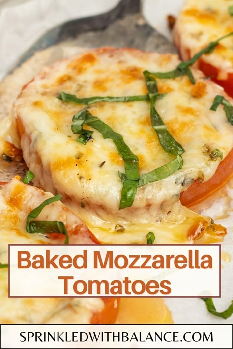 Baked Tomatoes with Mozzarella Baked Tomatoes With Mozzarella, Tomato Mozzarella Appetizer, Egg White Cookies, Tomatoes With Mozzarella, Tomato And Mozzarella Salad, Baked Tomato Recipes, Tomato Side Dishes, Recovery Recipes, Baked Mozzarella