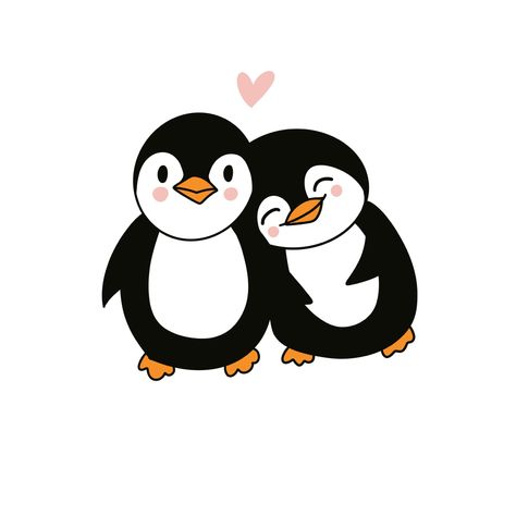 2 Penguins In Love, Cute Drawing Couple Cartoon, Cute Penguin Couple Drawing, Penguin Drawings Cute, Couple Cute Sticker, Penguin Love Couple, Cute Love Couple Cartoon Drawings, Cartoons Love Couple, Penguin Love Drawing