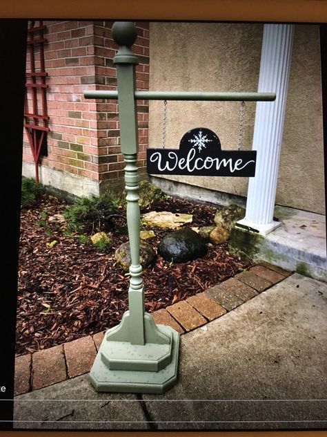 Upcycled stair baluster Stair Balusters, Rustic Contemporary, Welcome Sign, Woodworking, Stairs, Wood, Outdoor Decor, Christmas, Home Decor