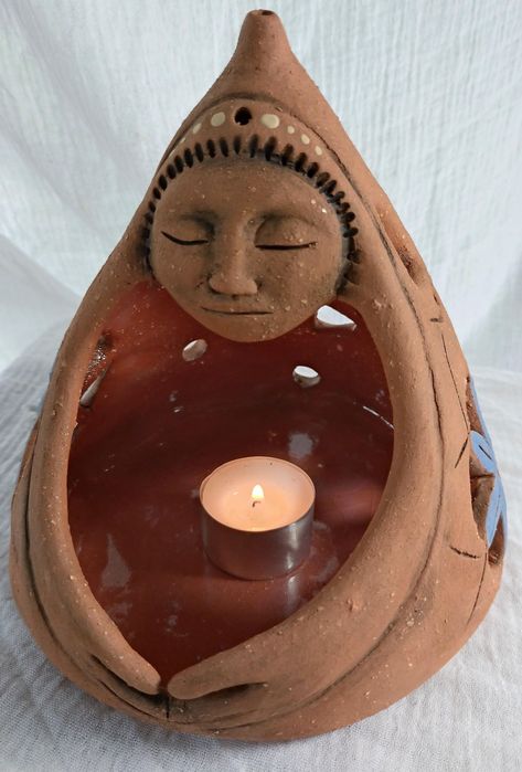 Terracotta Clay Art, Terracotta Clay Crafts, Pottery Lantern, Clay Lantern, Mexican Pottery Decor, Clay Lamps, Lantern Ceramic, Terracotta Sculpture, Pottery Angels