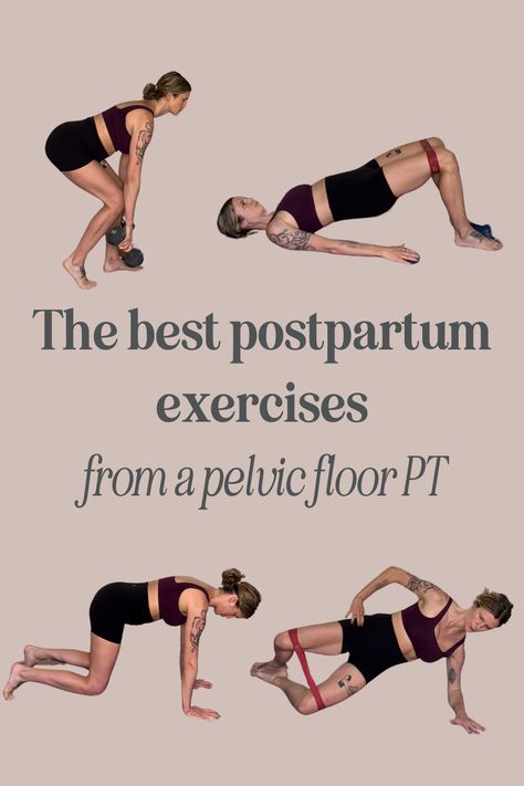 These are the best postpartum physical therapy exercises to elevate your pelvic floor recovery and jump start your return to postpartum exercise Best Postpartum Ab Exercises, Post Birth Workout, Exercises For Postpartum, Postpartum Exercise Recovery, Exercises For Postpartum Belly, Exercises For After Birth, Postpartum C Section Workout Plan, Best Pelvic Floor Exercises, Pelvic Floor Postpartum Exercises