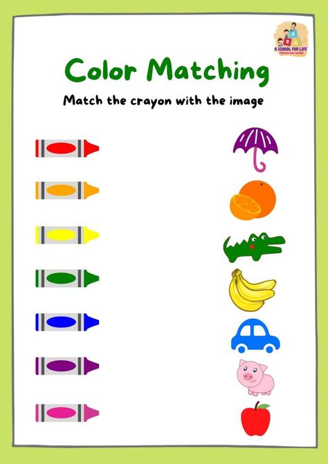 These are free printable matching worksheets for your preschool, kindergarten or toddlers with fun and ease concept! (color matching, fruit matching, food matching) Pre K Matching Activities, Matching Crafts Preschool, Color Match Worksheets For Preschool, Color Worksheets For Toddlers, Preschool Matching Worksheets, Preschool Quiet Time Activities, Color Matching Activities For Toddlers, Colors Theme Preschool, Language And Literacy For Toddlers