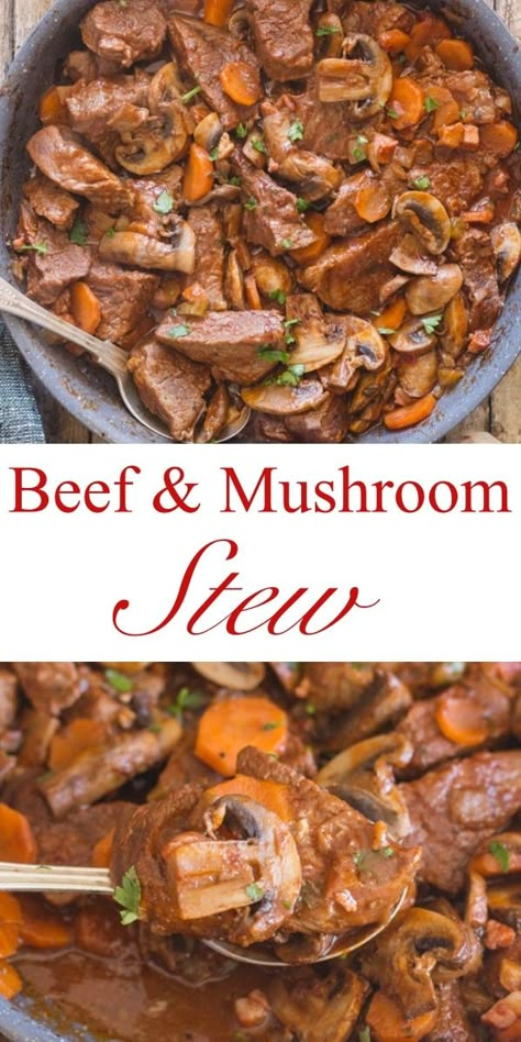 Beef Stew Meat Recipes Dairy Free, Venison Mushroom Stew, Sirloin Stew Recipes, Beef Stews And Soups, Beef And Mushroom Stew Slow Cooker, Sirloin Steak Stew, Unique Stew Recipes, Beef Stew With Mushrooms Crockpot, Beef And Mushroom Soup Recipes