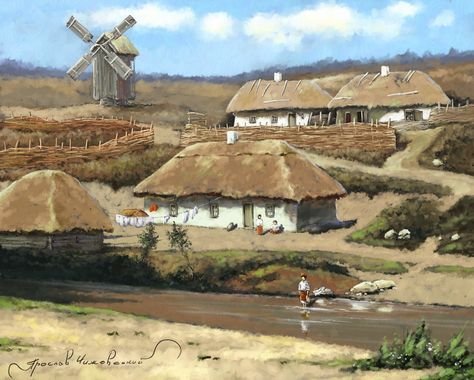 Slavic Village, Ukrainian Architecture, Ukrainian Restaurant, Russian Anime, Ukraine Culture, Village Drawing, European Village, Ruined City, Ukrainian Clothing