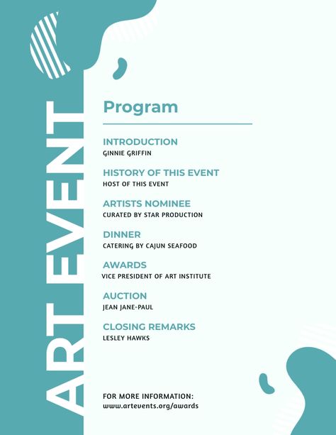 Art Event Award Ceremony - Event Program Template Visme Program Graphic Design, Event Program Design Layout, Event Program Design, Book Illumination, Ferrari Party, Event Programs, Ideas Graphic Design, Youth Services, Event Poster Design