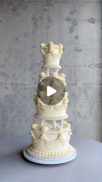 Vintage Wedding Cake With Pillars, Wedding Cake Pillars, Wedding Cake With Pillars, K Cake, Vintage Wedding Cakes, Cake Pillars, Diy Vintage Wedding, 50k Views, Roman Columns