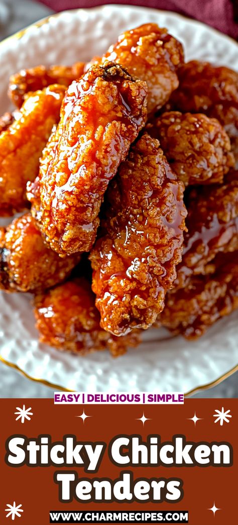 Sticky Chicken Tenders Teriyaki Chicken Sticks, Chicken Tender Seasoning Recipes, Recipes Made With Chicken Tenders, Recipes Using Breaded Chicken Tenders, Chicken Tender Sheet Pan Recipes, Easy Sticky Chicken Recipe, Chicken Express Tenders Recipe, Chicken Tenders Sauce Recipes, Moist Baked Chicken Tenders