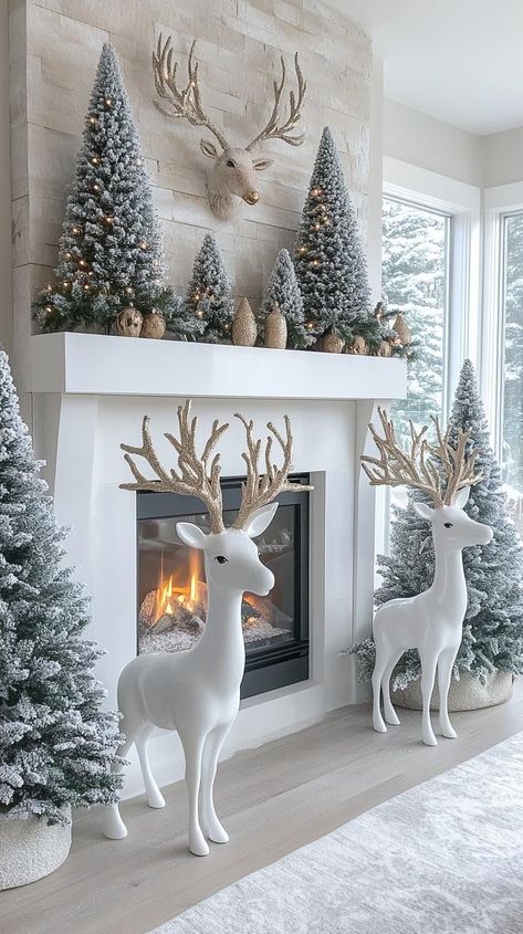 Minimalist French Country, Christmas Fireplace Decor Ideas, Cozy Christmas Fireplace, Fireplace Decor Ideas, Diy Front Porch Christmas Decor, French Country Front Porch, Easter Greetings Messages, Luxury Room Bedroom, Christmas Fireplace Decor