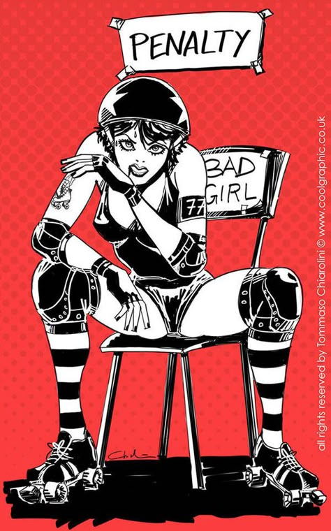 Roller-derby-girl by Coolgraphic Skate Wallpaper, Roller Derby Art, Bad Candy, Roller Derby Girls, Derby Skates, Tattoo Techniques, Retro Illustrations, Derby Girl, Roller Skaters