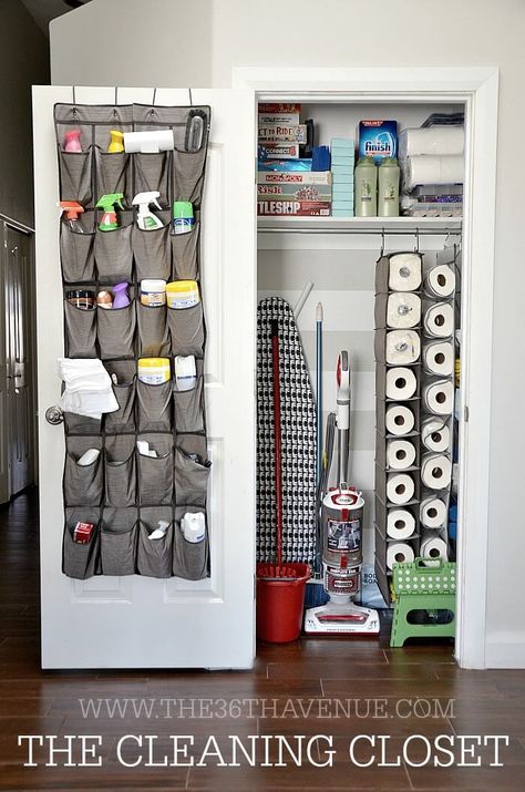 I think most of us want to make the most out of every square inch of our closet space while also keeping things neat and orderly so we can find what we're looking for! Which is why I gathered together 12 organized closet ideas to inspire all of us to get organized with our storage (and make it all look pretty too!) Cleaning Cupboard, Cleaning Closet Organization, Best Closet Organization, Utility Closet, Linen Closet Organization, Bathroom Cleaning Hacks, Cleaning Closet, Kitchen Cleaning Hacks, Cleaning And Organizing