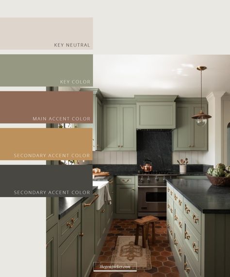 House Color Schemes Interior, Kitchen Color Palettes, Color Palette Interior Design, Interior Design Minimalist, House Color Palettes, Interior Color Schemes, Interior Design Color, House Color Schemes, Green Cabinets