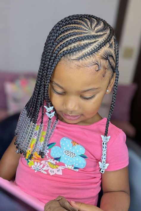 Trending Kids Hairstyles, Kiddie Braids With Beads, Little Black Girls Braided Hairstyles For Kids With Beads, Girl Braids Hairstyles Kids Black Little, Toddler Girl Hairstyles Black Braids, Kids Braids With Beads Natural Hair, Kids Hairstyles Black Braids With Beads, Braids And Beads Kids, Cute Hairstyles With Beads