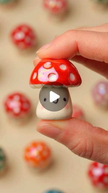 Fubsies on Instagram: "Mini mushrooms 🍄 I have been really enjoying making tiny things lately so I am going to be creating a new batch of these with a Christmas twist! 🎄 As well as some other small friends who are ready for the festive season 🎁 My obsession with tiny things continues so I hope you’re on board with that 🥹🩷  #kawaiiart #handmadehome #kawaiicute #mini #smol #mushroom #mushie #cutemushroom #shroom #magicmushroom #mushroomlove #potteryglazing #lustre" Tiny Clay Ideas, Mushroom Diy Crafts, Clay Mushrooms Diy, Mini Clay Art, Small Clay Projects, Mushroom Clay, Clay Mushrooms, Clay Mushroom, Mosaic Art Diy