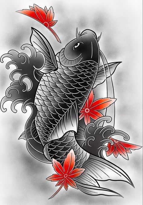 Japanese Fish Tattoo Design, ត្រី Tattoo, Koi Design Tattoo, Tattoo Fish Japan, Koy Fish Tattoos Japanese, Koifish Japanese Tattoo, Japanese Koi Tattoo Design, Koi Fish Tattoo Drawing, Japanese Tattoo Koi Fish