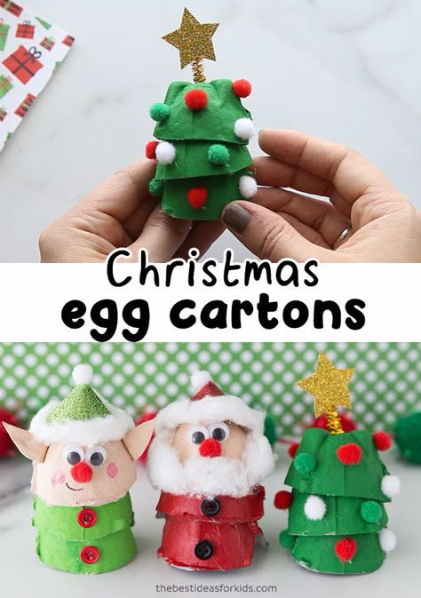 Christmas Egg Carton Crafts - cute elf, Santa and Christmas tree egg carton crafts! Egg Carton Christmas Crafts, Egg Carton Christmas, Christmas Crafts For Toddlers, Egg Carton Crafts, Christmas Crafts For Kids To Make, Snowman Hat, Egg Cartons, Cute Egg, Diy Snowman