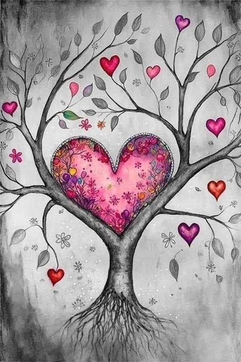 Hearts In Nature, Signs Of Love, Heart Drawing, Valentines Wallpaper, Valentines Art, Heart Images, Heart Painting, Happy Paintings, Heart Tree