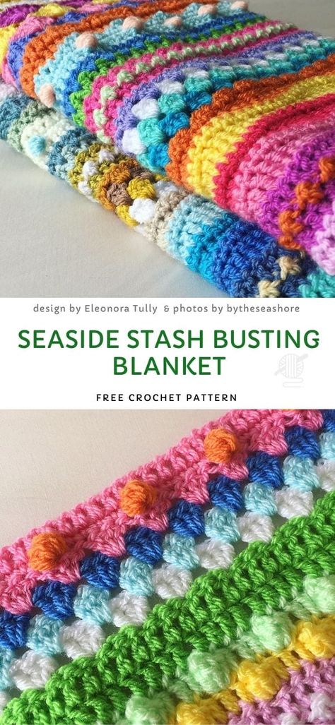 Seaside Stash Busting Blanket, Crochet Borders For Blankets, Colorful Blankets, Big Blankets, Motifs Afghans, Scrap Yarn Crochet, Easy Knitting Projects, Skins Minecraft, Crocheted Blanket