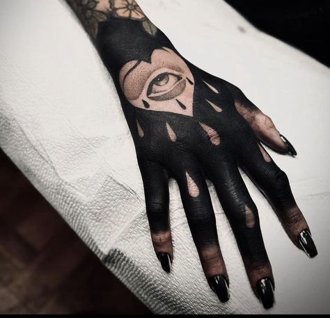 Black Fingers Tattoo, Left Right Tattoo, Black Finger Tattoo, Black Out Arm Tattoo, White Tattoo Aesthetic, Blackwork Hand Tattoo, Full Hand Tattoos, Hand Tattoo Cover Up, Andrew Wilson