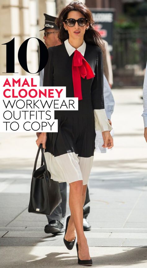 10 Amal Clooney workwear outfits to copy this fall. #amalclooney #amalclooneyfashion #workwearinspo #fallfashion Amal Clooney Style Casual Chic, Fall Outfits For Work Offices Professional Women, Classy Business Outfits Dress, Amal Clooney Office Style, Classic Work Outfits Women, Amal Clooney Lawyer Aesthetic, Business Dresses Classy, Professional Fall Outfits Women, Fall Business Professional Outfits