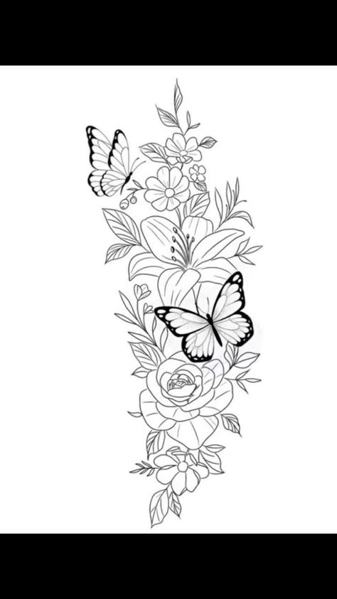 Tattoo Ideas Female Stencil, Rose And Butterfly Tattoo, Butterfly With Flowers Tattoo, Butterfly Tattoo Stencil, Upper Back Tattoos, Feminine Tattoo Sleeves, Pretty Hand Tattoos, Tattoos For Women Flowers, Spine Tattoos For Women