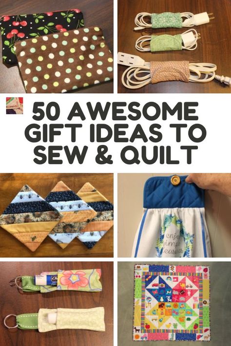 50 Awesome Gift Ideas to Sew and Quilt | Needlepointers.com Easy Quilt Gift Ideas, Easy Quilt Projects For Gifts, Sew Holiday Gifts, Quilted Christmas Gift Ideas, Easy Fabric Gifts To Make, Small Quilted Projects Gift Ideas, Small Gifts To Sew For Friends, Gifts To Quilt, Thing To Sew Easy