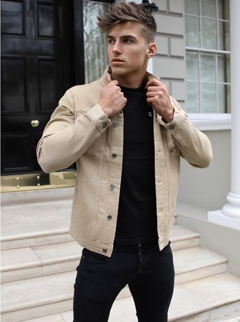 Mens > Denim > The Idaho - Blakely Clothing #menstyle #menfashion #style #fashion Jean Jacket Outfits Men, Fabian Penje, Tan Denim Jacket, Ted Pullin, Hoodies Outfit, Stylish Shirts Men, Smart Casual Menswear, Mens Casual Outfits Summer, Gay Fashion